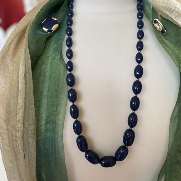Vintage 1930s,Woman,Necklace+Polka Dot Earrings Style Blue Glass Bead.! - Picture 1 of 11